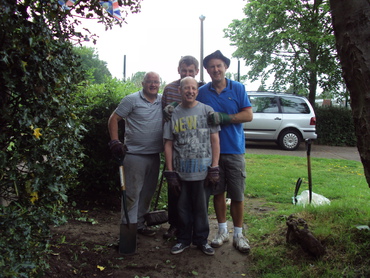 Four of the gardening group tidying the Lime Grove garden